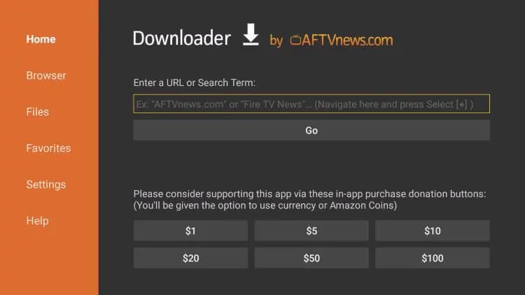 Downloader app URL input